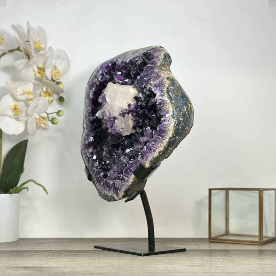 Amethyst Crystal Geode with Deep Purple Crystals and Calcite Formation - MWS2837