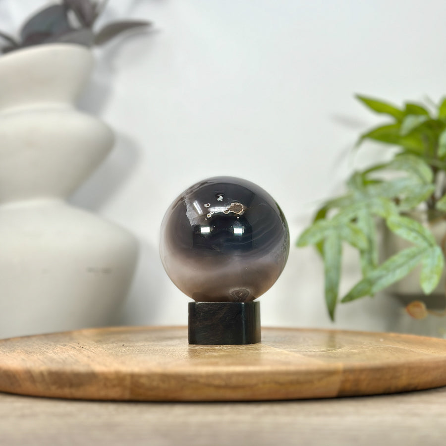 Quartz &amp; Agate Sphere Geode with Druzy Interior - SPH0209