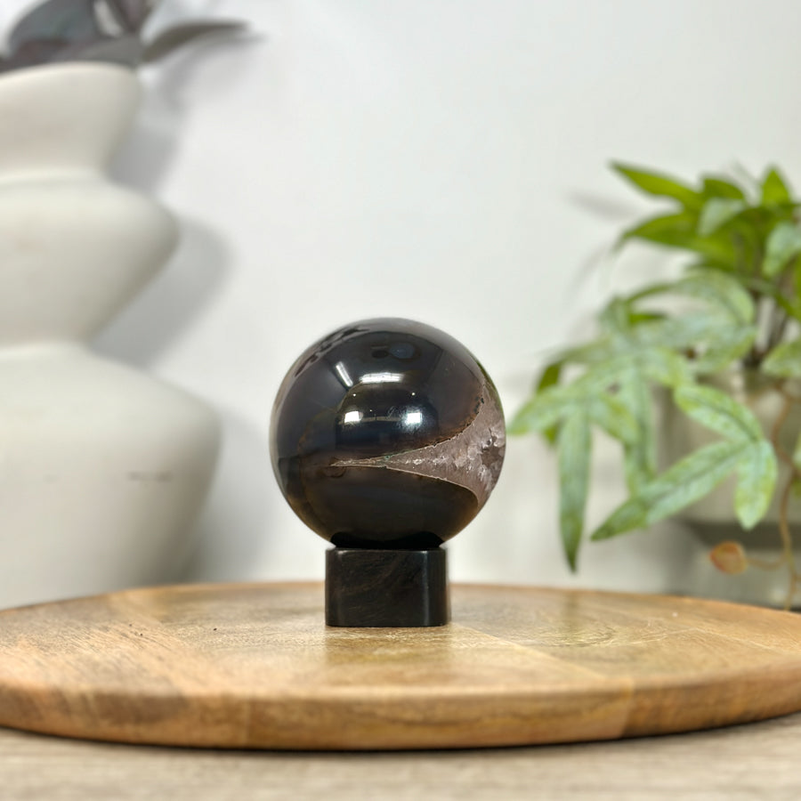 Quartz &amp; Agate Sphere Geode with Crystal Cavity - SPH0216