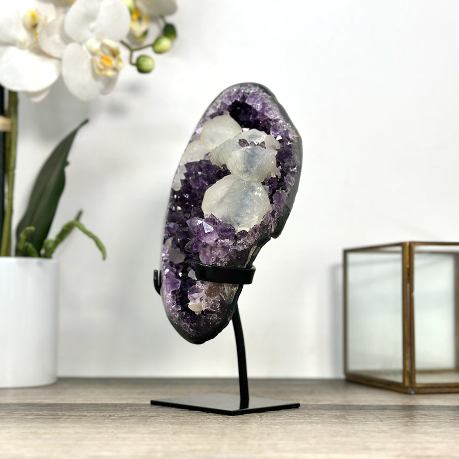 Amethyst Geode with Deep Purple Crystals and Calcite Formation - MWS2853