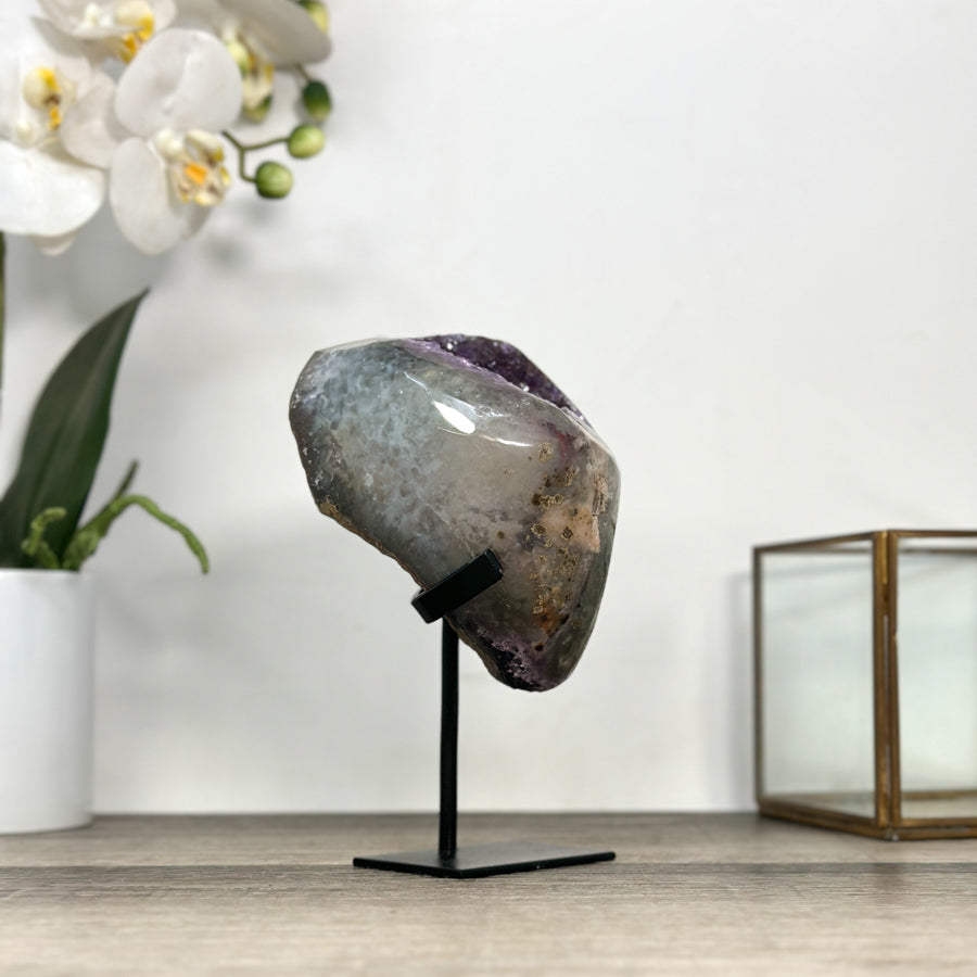Amethyst Geode with Quartz Shell– Natural Specimen on Stand - MWS2861