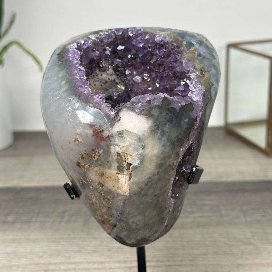 Amethyst Geode with Quartz Shell– Natural Specimen on Stand - MWS2861
