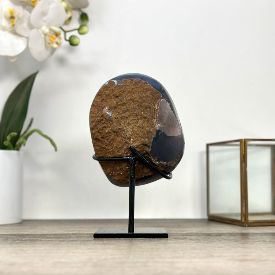 Agate Geode with Druzy Crystals on Stand – Natural Stone Display Piece - MWS2862