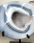 Agate Geode with Druzy Crystals on Metal Stand – Unique Natural Display Piece - MWS2863