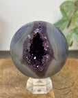 Amethyst & Banded Agate Sphere Geode with Druzy Interior - SPH0219