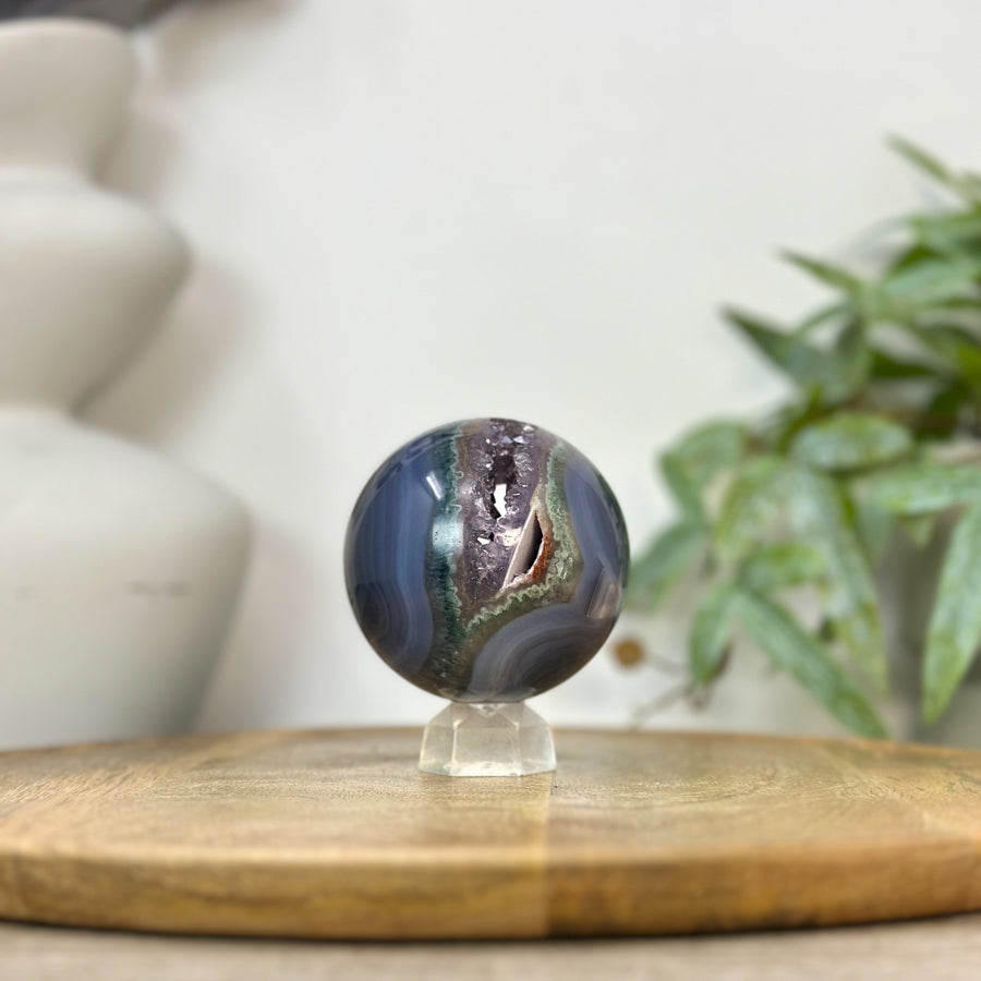 Banded Agate &amp; Druzy Sphere Geode - SPH0220