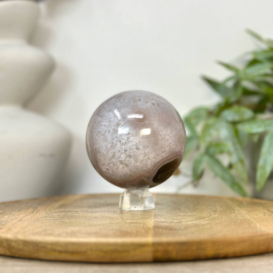 Agate &amp; Quartz Sphere Geode with Druzy Interior - SPH0232