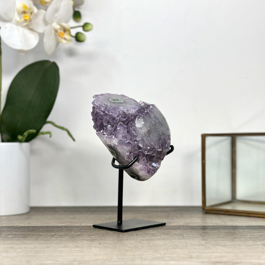 Amethyst Crystal Cluster on Stand with Light Purple Druzy - MWS2883