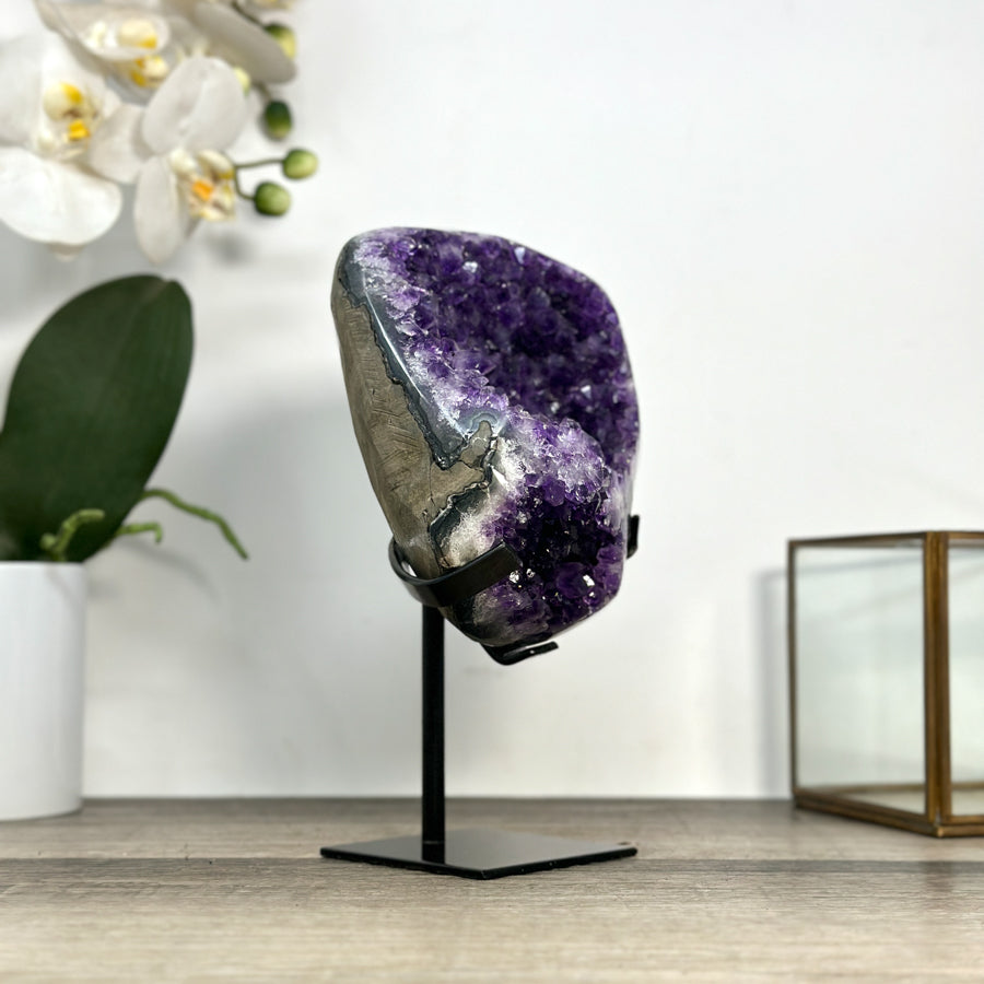 Amethyst Crystal Cluster with Deep Purple Druzy – Natural Mineral Display Piece - MWS2891