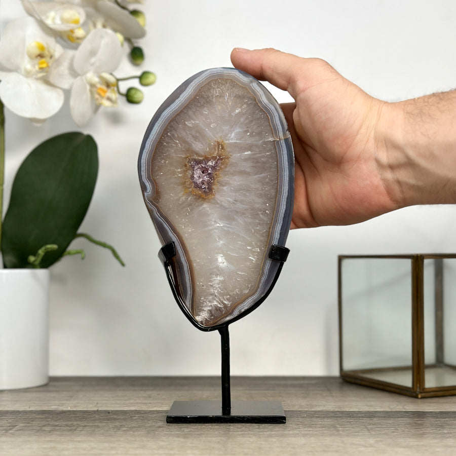 Quartz &amp; Agate Slice on Metal Stand - MWS2892