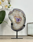 Agate Geode on Stand with Druzy Center – Natural Crystal Display Piece - MWS2903