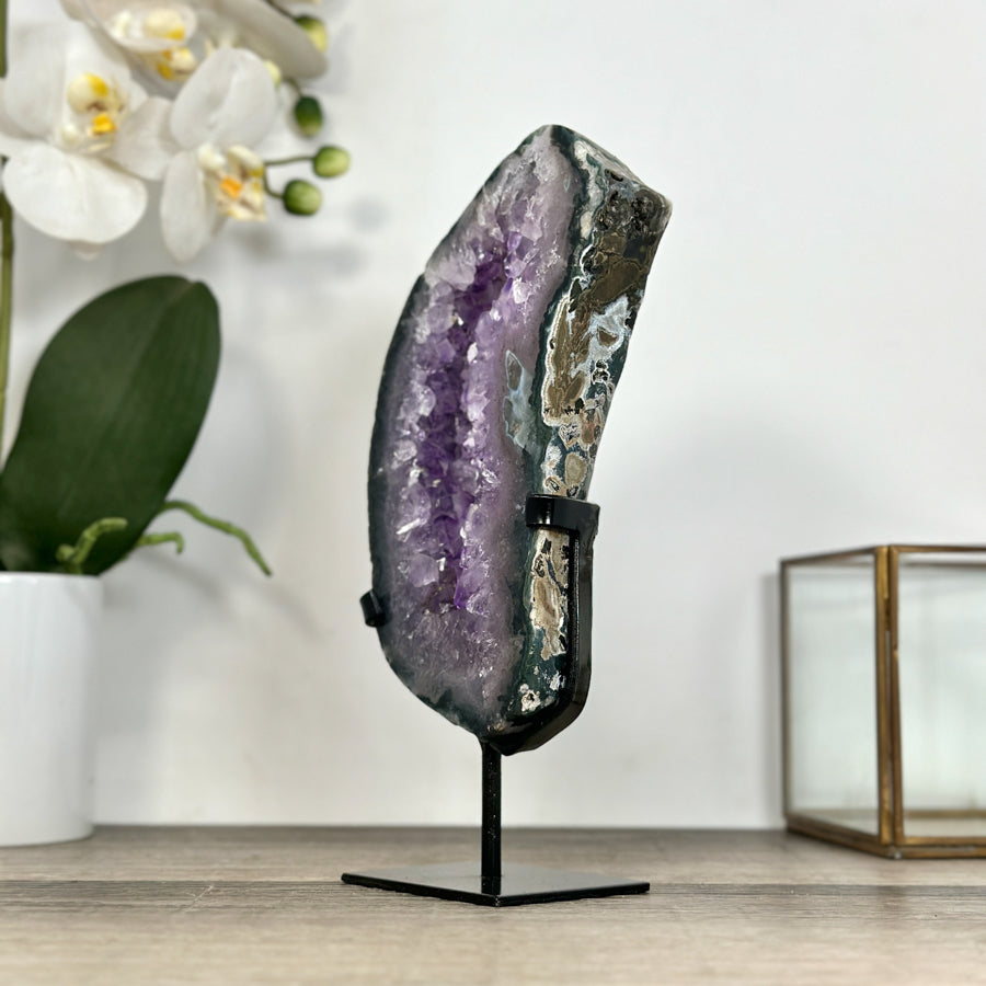 Amethyst Geode Slice on Stand with Deep Purple Crystals - MWS2912
