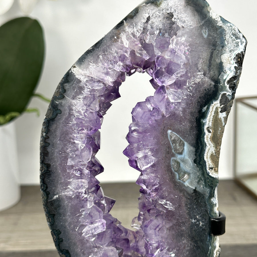 Amethyst Geode Slice on Stand with Deep Purple Crystals - MWS2912
