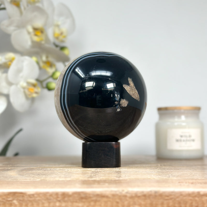 Dyed Quartz &amp; Banded Agate Sphere Geode - SPH0146