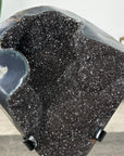 Natural Druzy Quartz Geode in Stand – Unique Black Crystal Display Piece - MWS2897