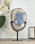Blue Banded Agate Slice on Stand – Natural Stone Display Statement Piece - MWS2920