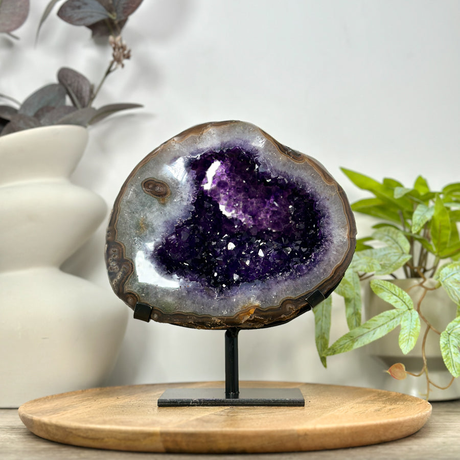 Amethyst &amp; Agate Geode with Polished Shell on Metal Stand - MWS3106