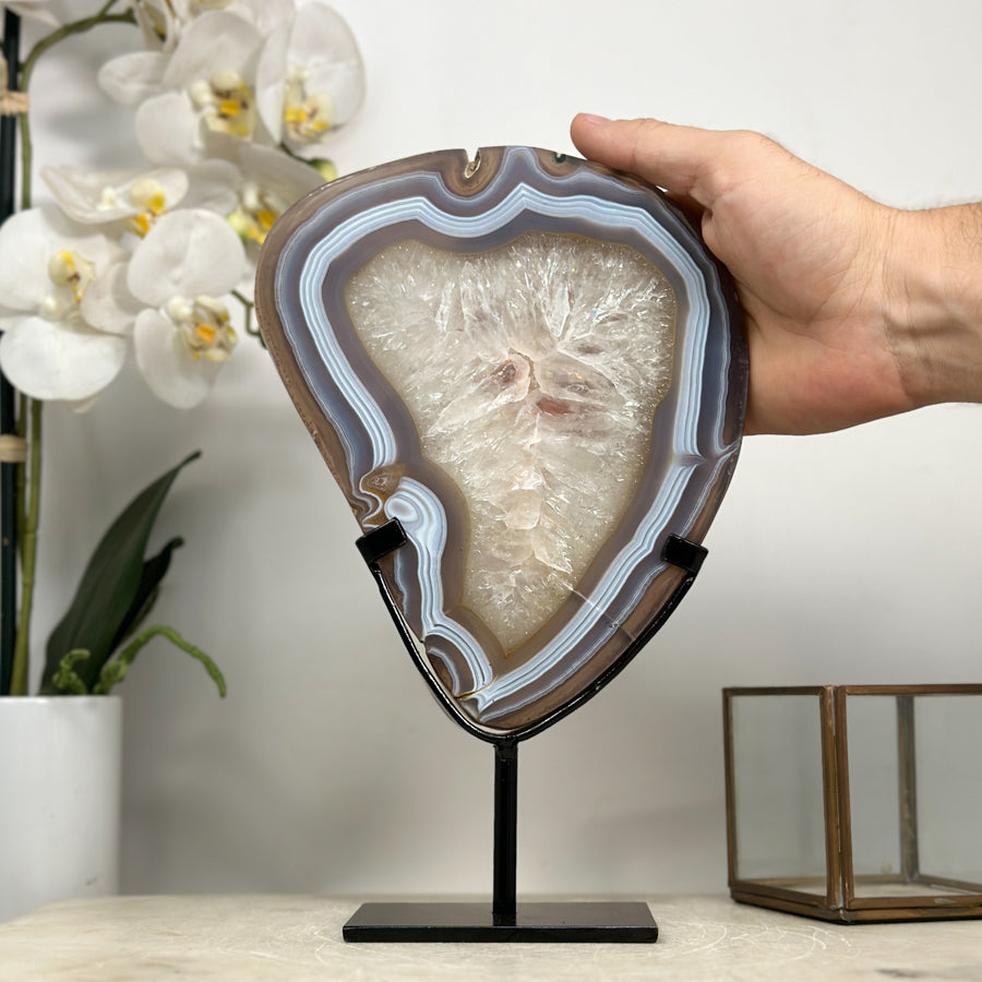 Blue Agate Slice on Stand – Polished Uruguayan Crystal - MWS2017