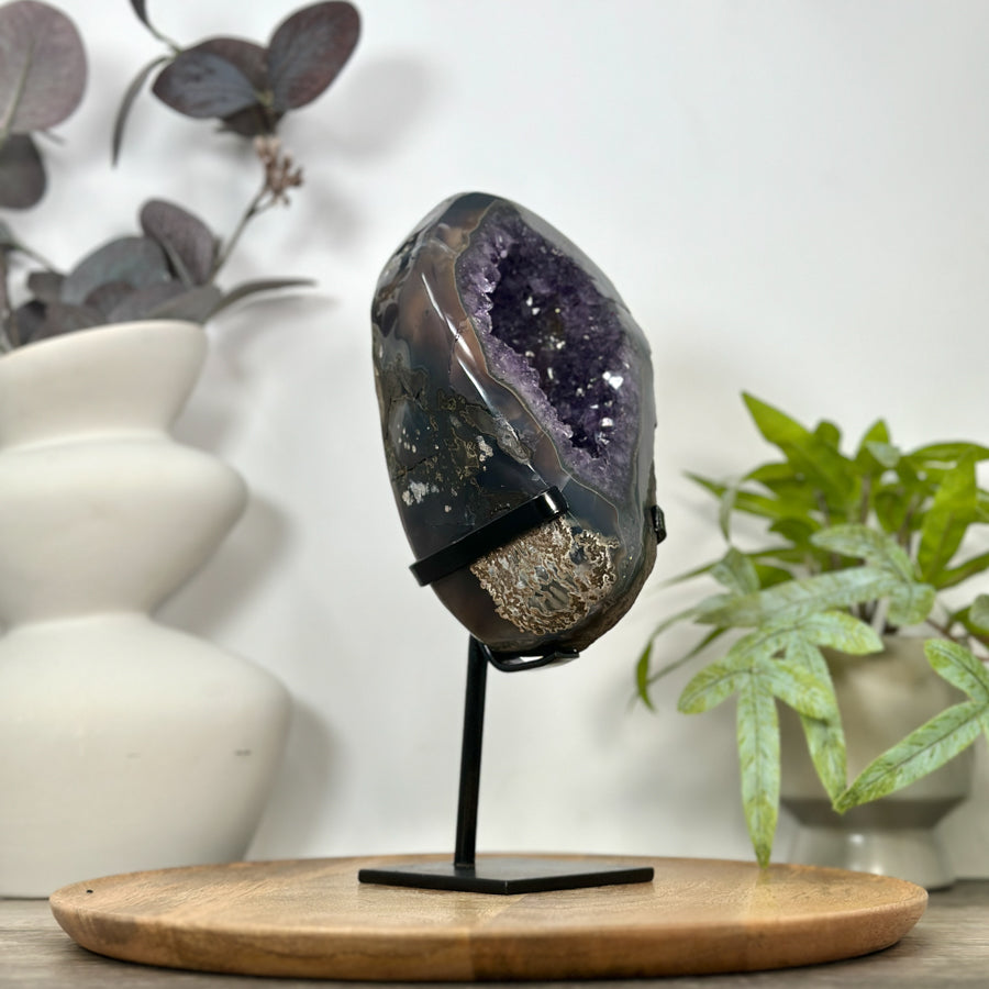 Natural Agate &amp; Amethyst Geode on Metal Stand - MWS3131