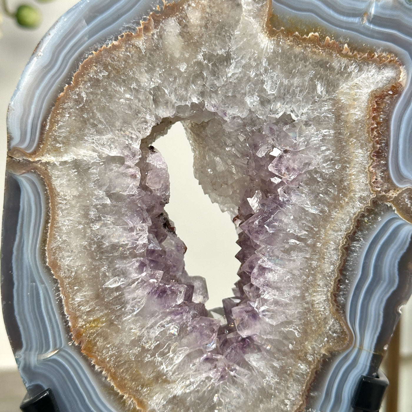 Blue Banded Agate and Amethyst Geode Slice - MWS2654