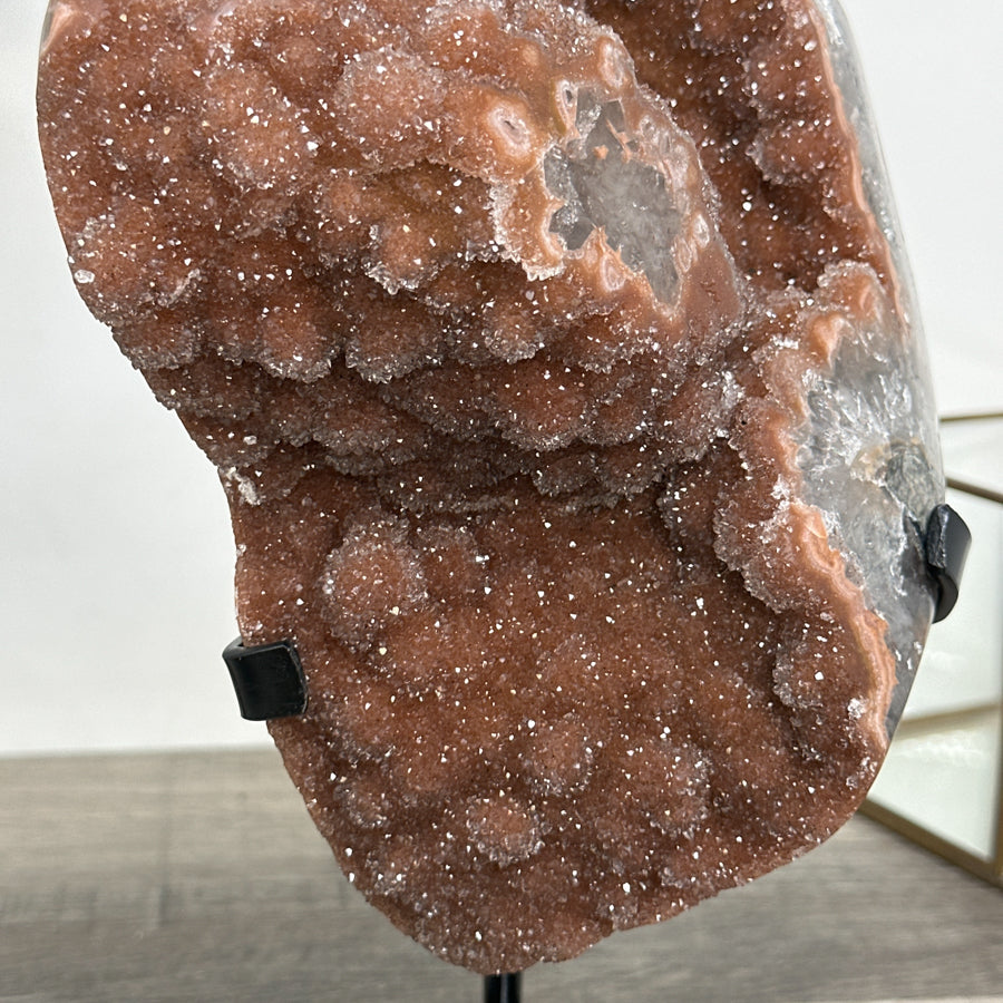 Unique Orange Sugar Druzy Crystal on Metal Stand – Stunning Natural Stone for Meditation Space Decor - MWS2707