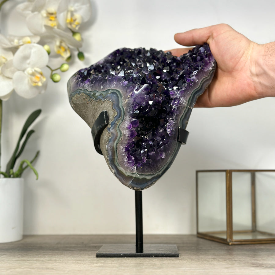 Natural Amethyst Crystal Specimen With Blue Banded Agate – Unique Purple Display Piece for Home Decor - MWS2502