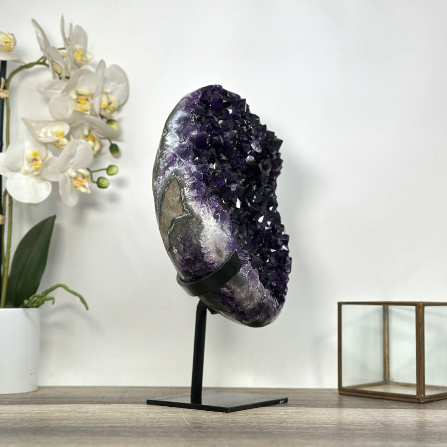Top Grade Deep Purple Amethyst with Metal Stand – Stunning Crystal Statemen Piece - MWS2747