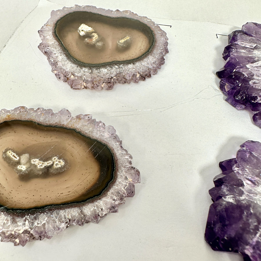 High-Quality Amethyst &amp; Agate Stalactite Slices for Jewelers - Wholesale Bulk Pack - STS0076