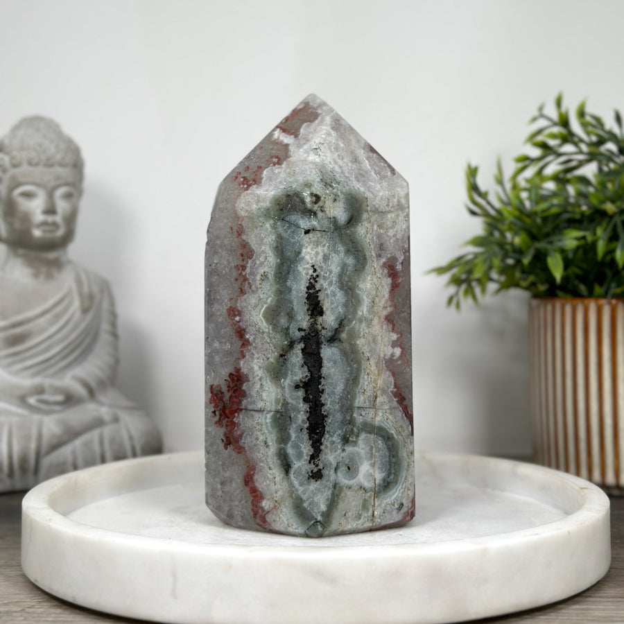 Natural Amethyst &amp; Green Jasper Stone Tower  - STP0159