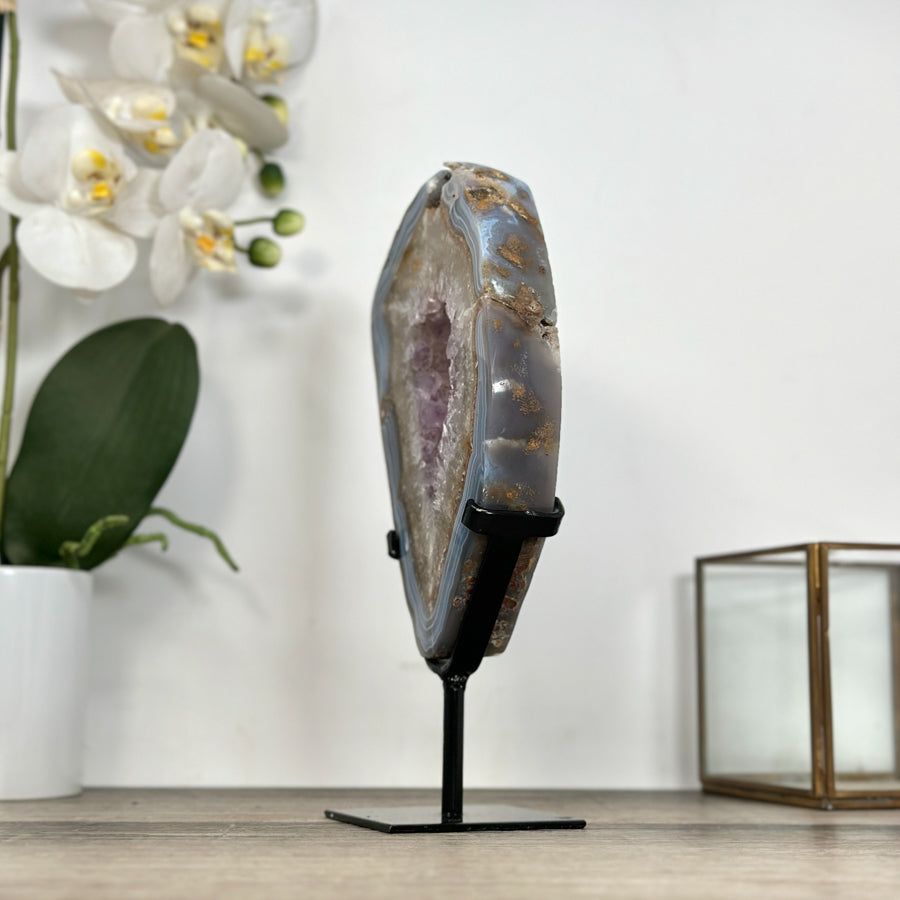 Agate Geode Slice with Amethyst Core – Unique Natural Display Piece - MWS2922