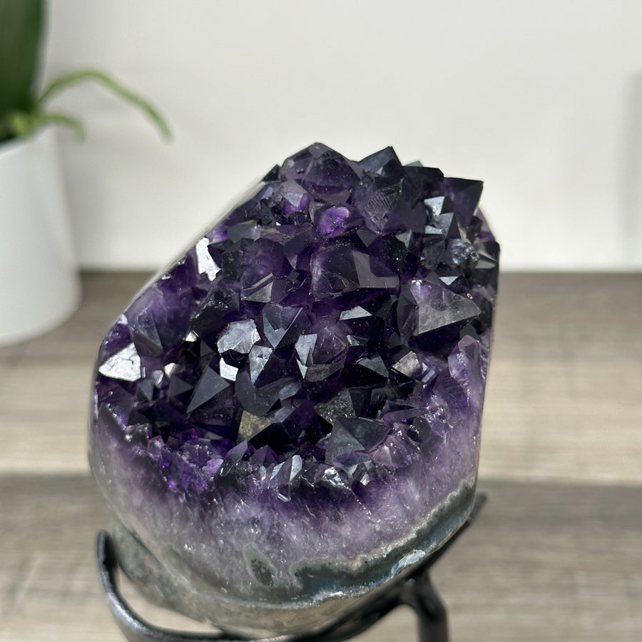 Amethyst Geode with Deep Purple and Green Bands – Natural Display Piece on Stand - MWS2817