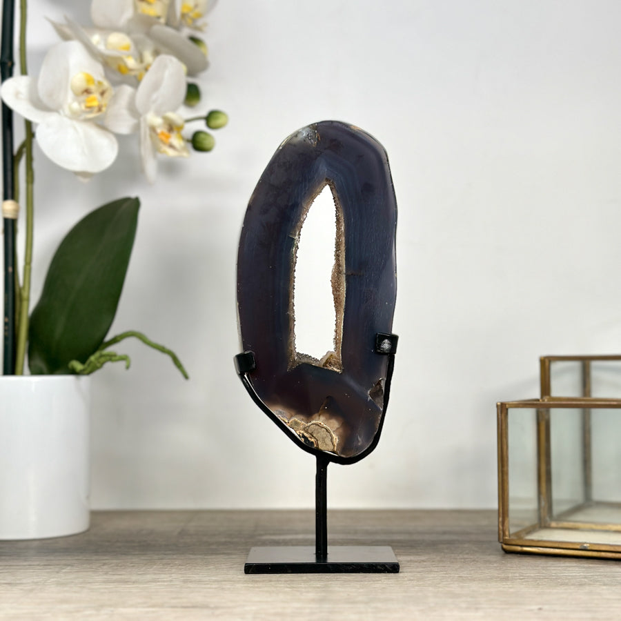 Natural Agate Stone Portal with Metallic Stand - MWS2230