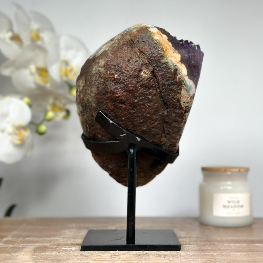 Natural Amethyst &amp; Jasper Crystal Cluster with Metal Stand - MWS1357