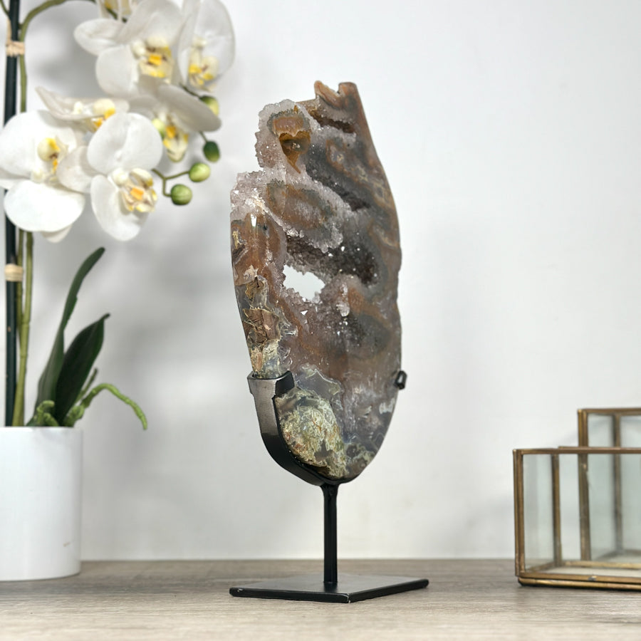 Stunning Natural Quartz Slice Portal, Metallic Stand included - MWS2326