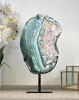 Natural Green Jasper & Quartz Slice with Metallic Stand - MWS2246