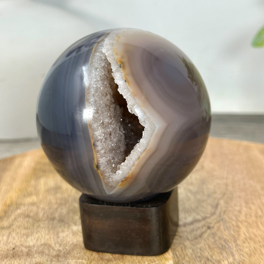 Banded Agate &amp; Quartz Druzy Sphere Geode - SPH0203