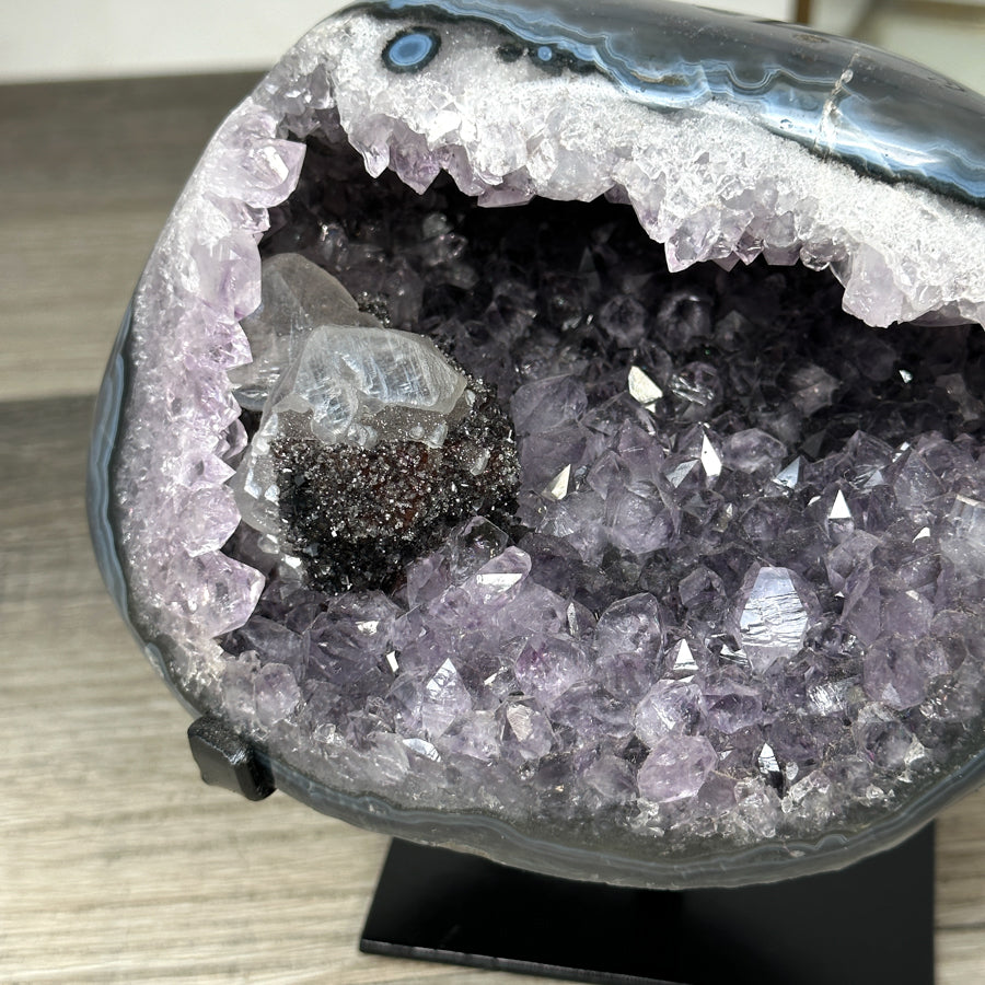 Natural Amethyst &amp; Agate Stone Geode on Stand - MWS2841