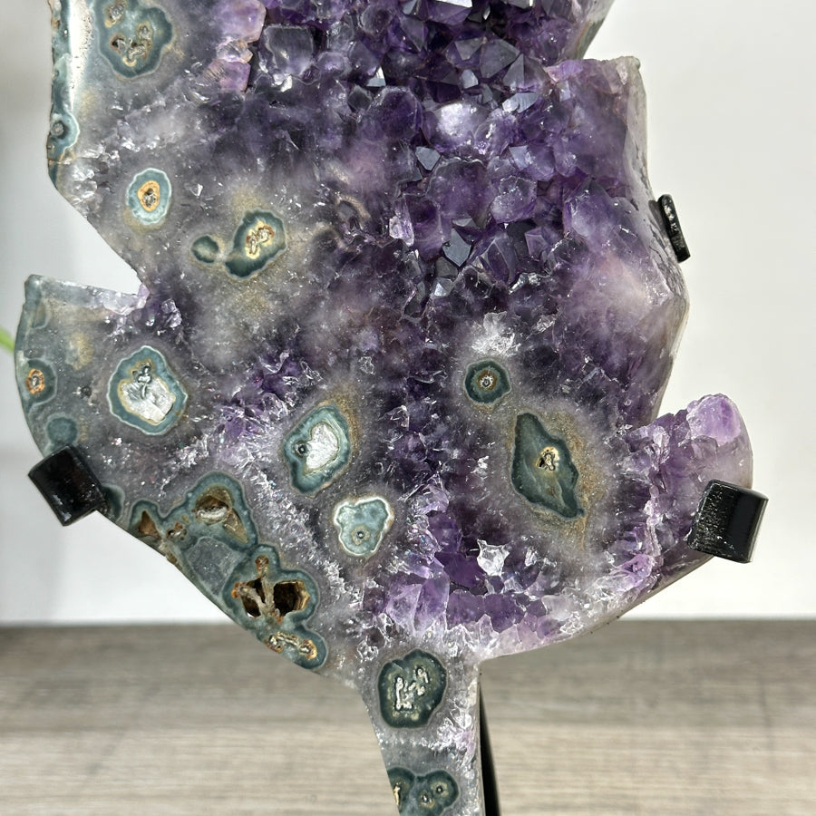 Amethyst Leaf Carving on Stand with Deep Purple Crystals - MWS2813