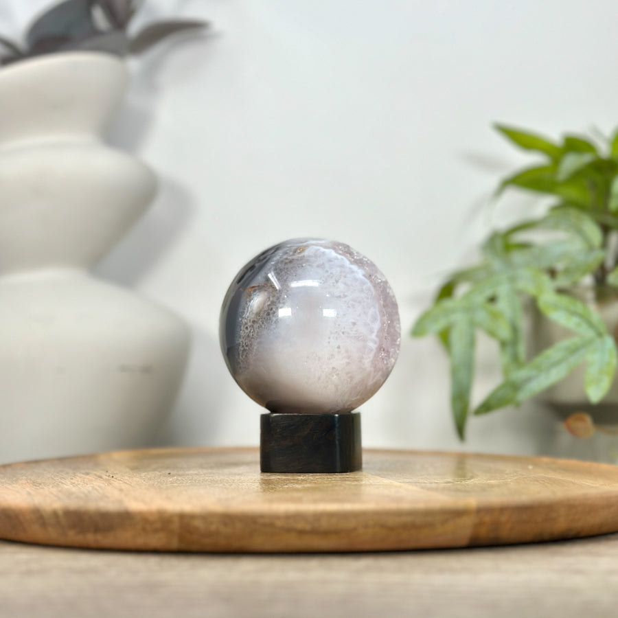 Quartz &amp; Agate Sphere Geode with Druzy Interior - SPH0209