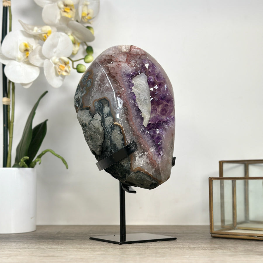 Unique Amethyst Geode with Quartz Shell &amp; Calcite Inclusion - MWS2357