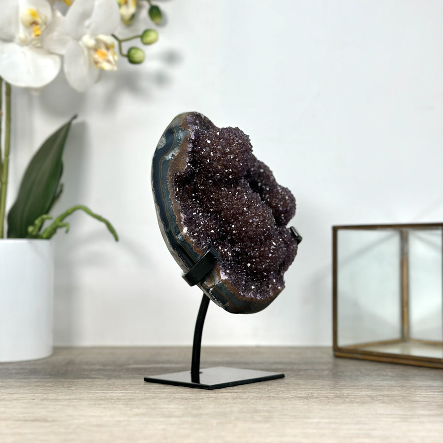Druzy Amethyst Cluster With Agate Shell and Stalactite Formations - MWS2505
