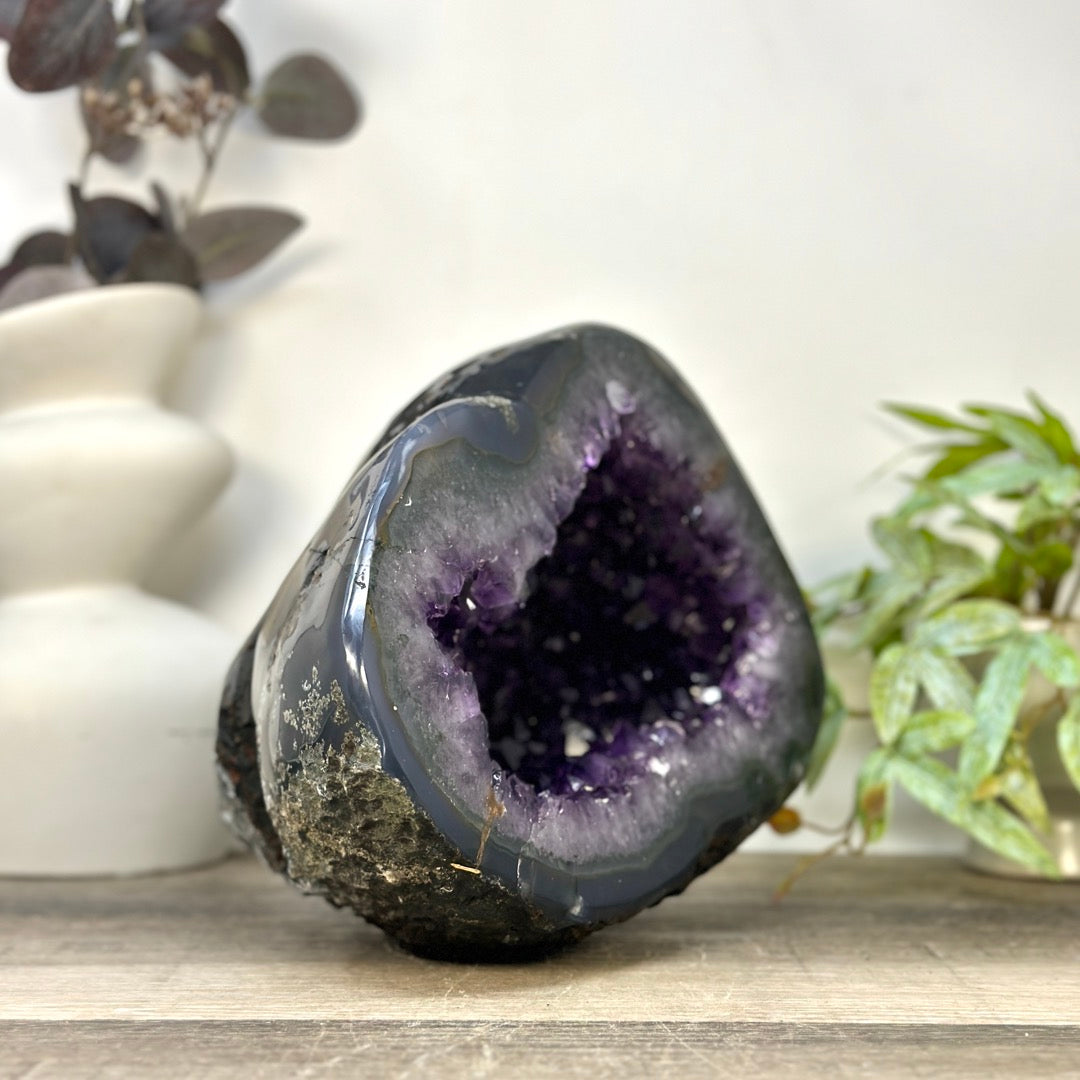 XL Natural Amethyst Geode with Agate Shell - STGE0054