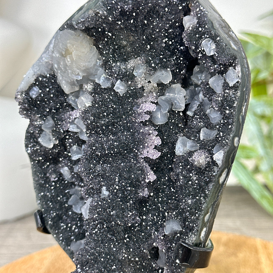 Black Amethyst Galaxy Geode with Calcite Formations - MWS3259