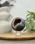 Blue Banded Agate Druzy Sphere Geode with Orange Tone Crystal Cavity - SPH0152