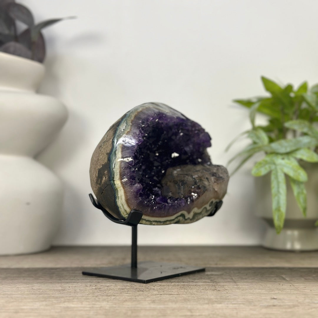 Natural Amethyst Geode with Calcite Inclusin and Green Jasper Shell - MWS3339