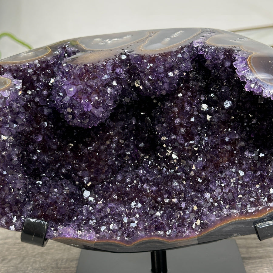 Deep Purple Amethyst Crystal Geode on Stand – Home or Office Decor Display - MWS2628