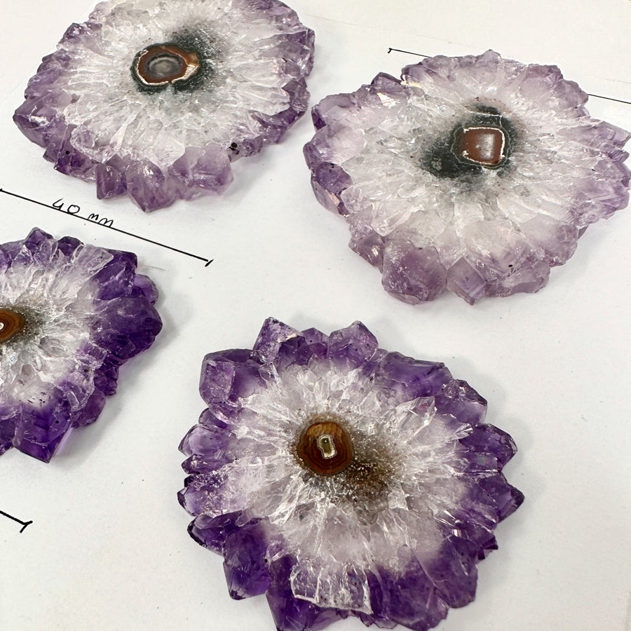 Wholesale Natural Amethyst Stalactite Slices for Jewelry Making - Bulk Flat Set - STS0066