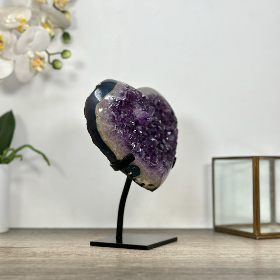 Amethyst &amp; Agate Stone Heart - Stand Included - HST0341