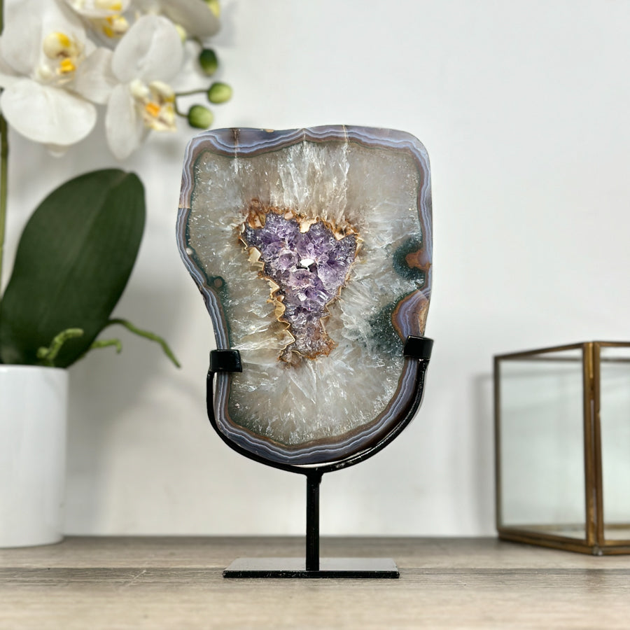 Amethyst Agate Geode Slice onMetal Stand - MWS2905