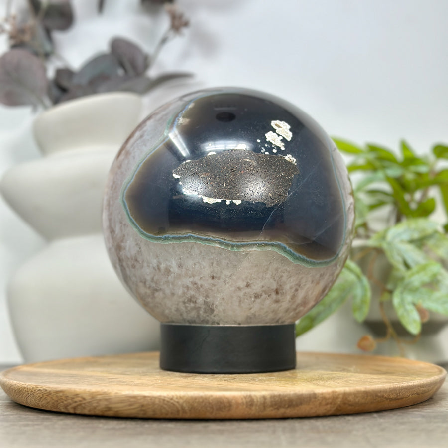 Huge Natural Amethyst &amp; Agate Sphere Geode - SPH0169